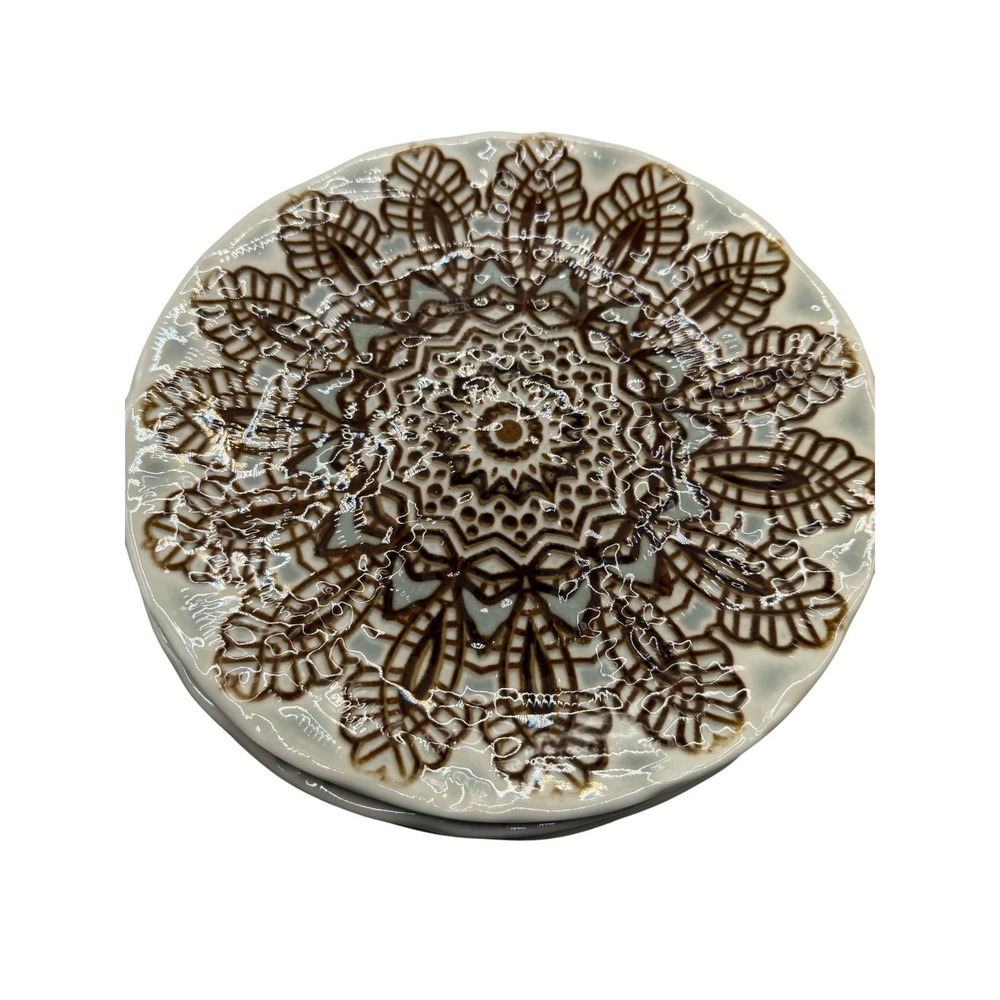 Merritt Medallion Lace 9 in Salad Plates Ivory Set of 6 Dishwasher Safe Melamine